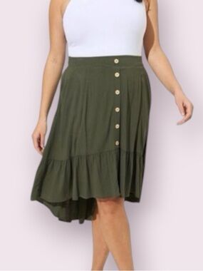 Torrid Flowy High Low Midi Skirt Olive Khaki Green Size 3X
